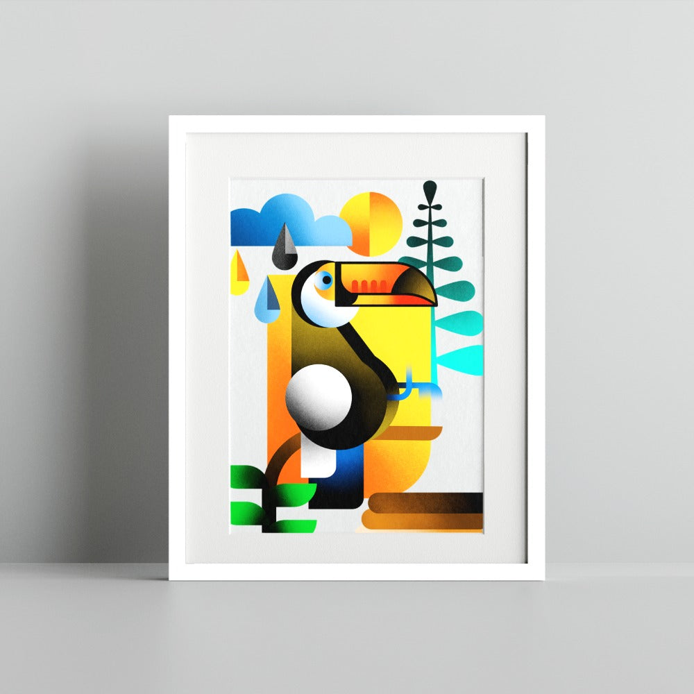 Colorful Geometric Toucan Art Print Framed Artwork Decor
