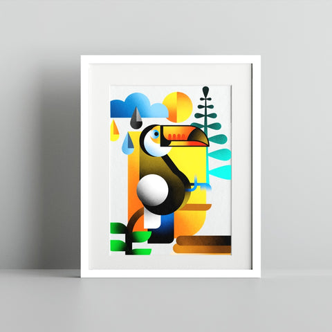 Colorful Geometric Toucan Art Print Framed Artwork Decor