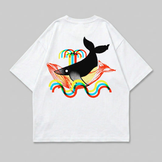 Psychedelic Whale Palm Tree Waves Colorful Print product type