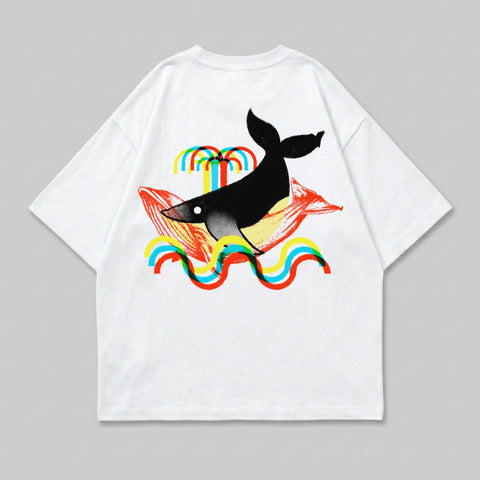 Psychedelic Whale Palm Tree Waves Colorful Print product type
