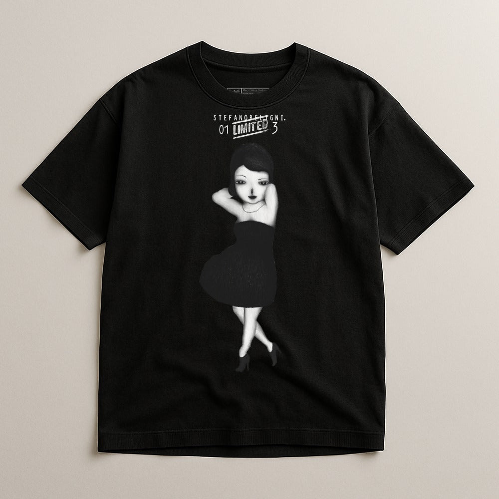 Limited Edition Black Tee with Unique Printed Design