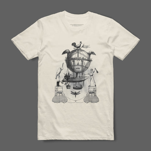 Surreal Graphic Artwork on White T-Shirt