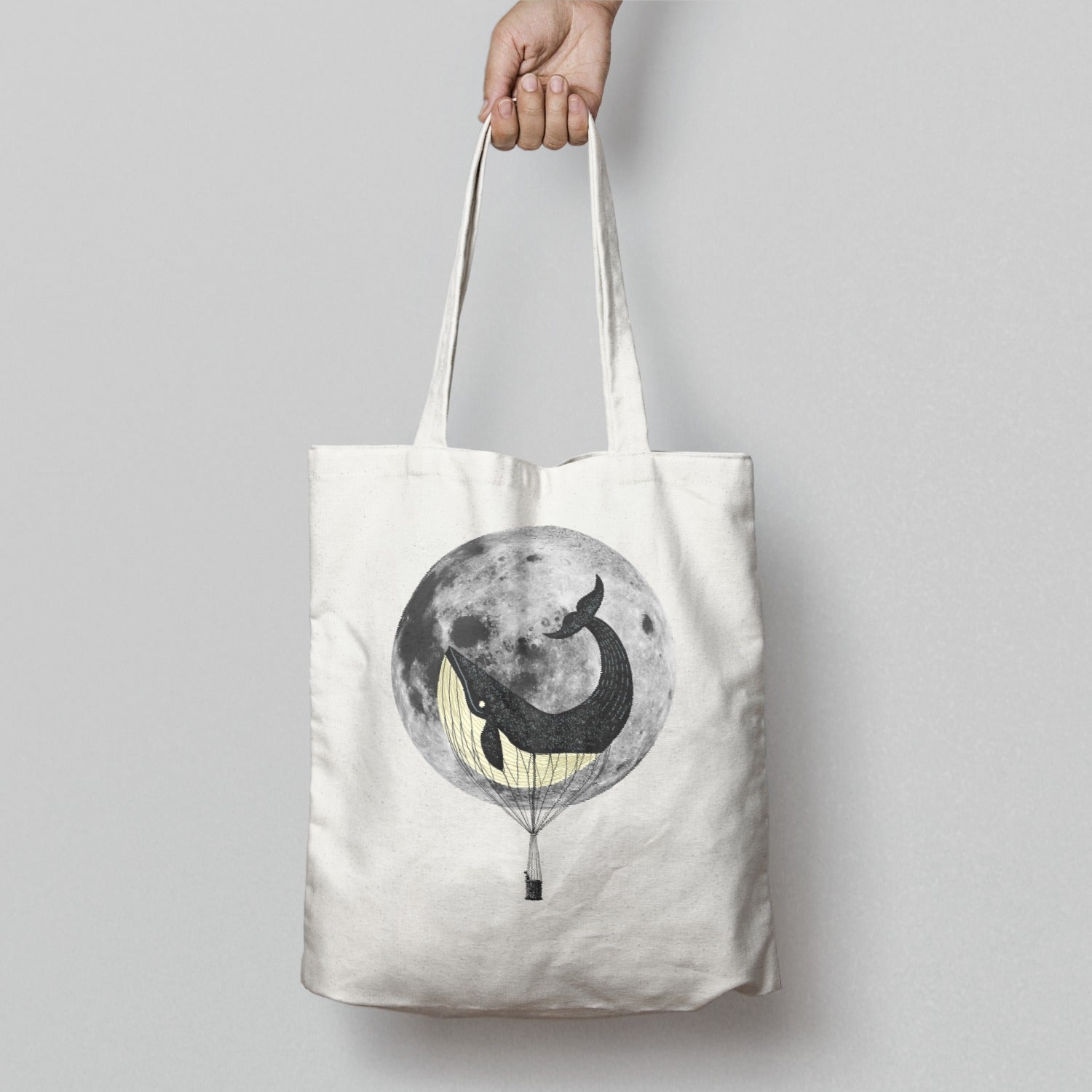 Whale Balloon Moon Illustration Tote Bag