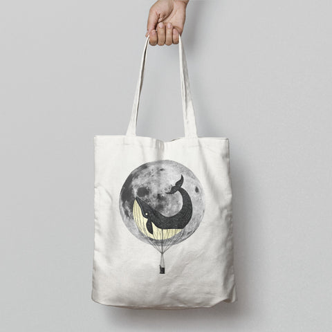 Whale Balloon Moon Illustration Tote Bag