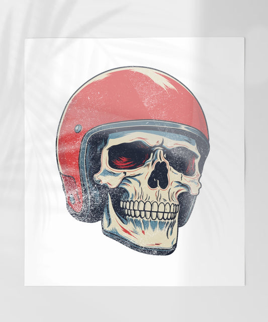 Skull Wearing Vintage Red Helmet Art Print