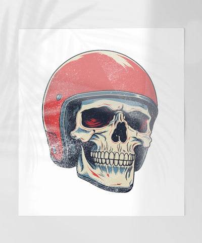 Skull Wearing Vintage Red Helmet Art Print