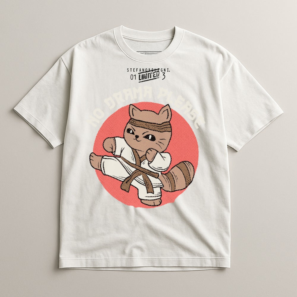 Adorable Karate Cat No Drama Large Graphic Tee