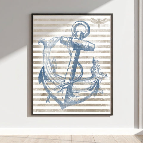 Vintage Nautical Anchor and Stripes Wall Art Painting