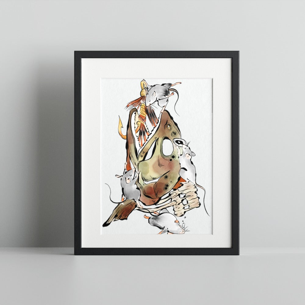 Unique Abstract Animal Art Print with Mice Framed Artwork