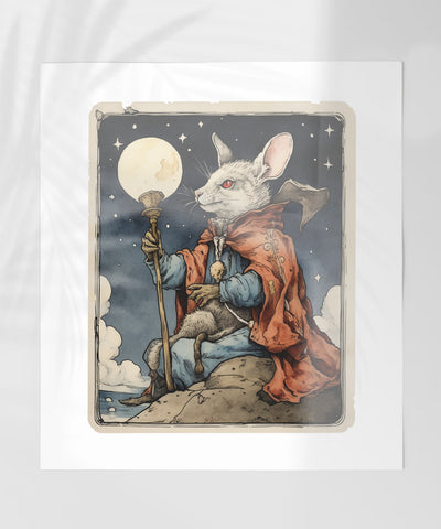 Fantasy Rabbit with Moon Staff Illustration Print