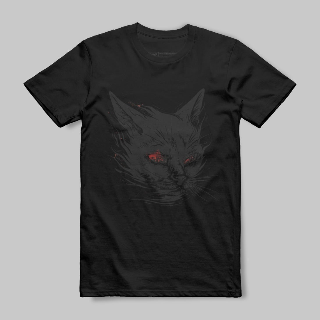 Black T-shirt with Detailed Cat Face Design