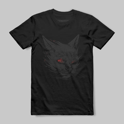 Black T-shirt with Detailed Cat Face Design