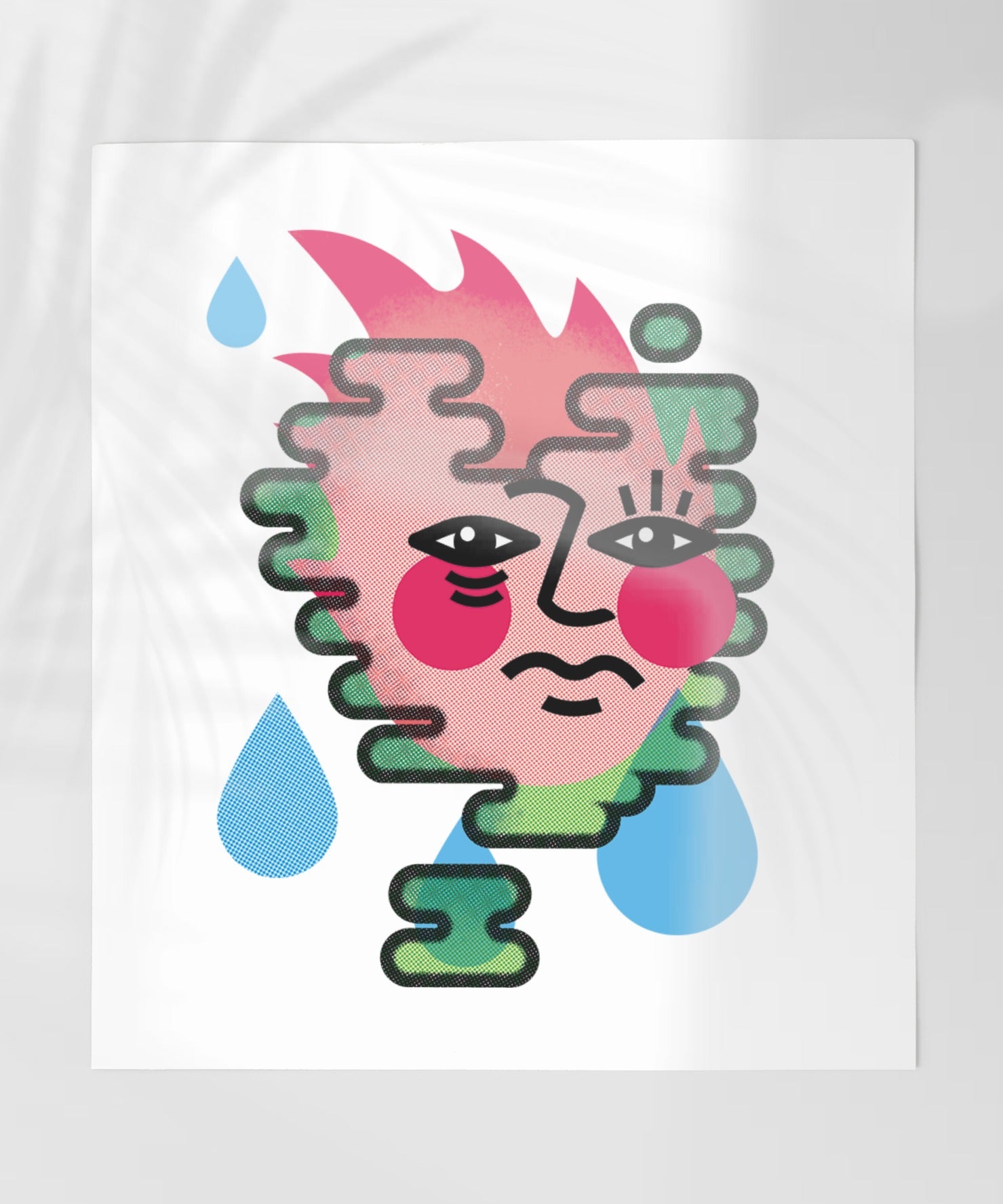 Abstract Face with Teardrops Modern Art Print
