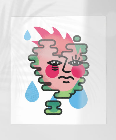 Abstract Face with Teardrops Modern Art Print