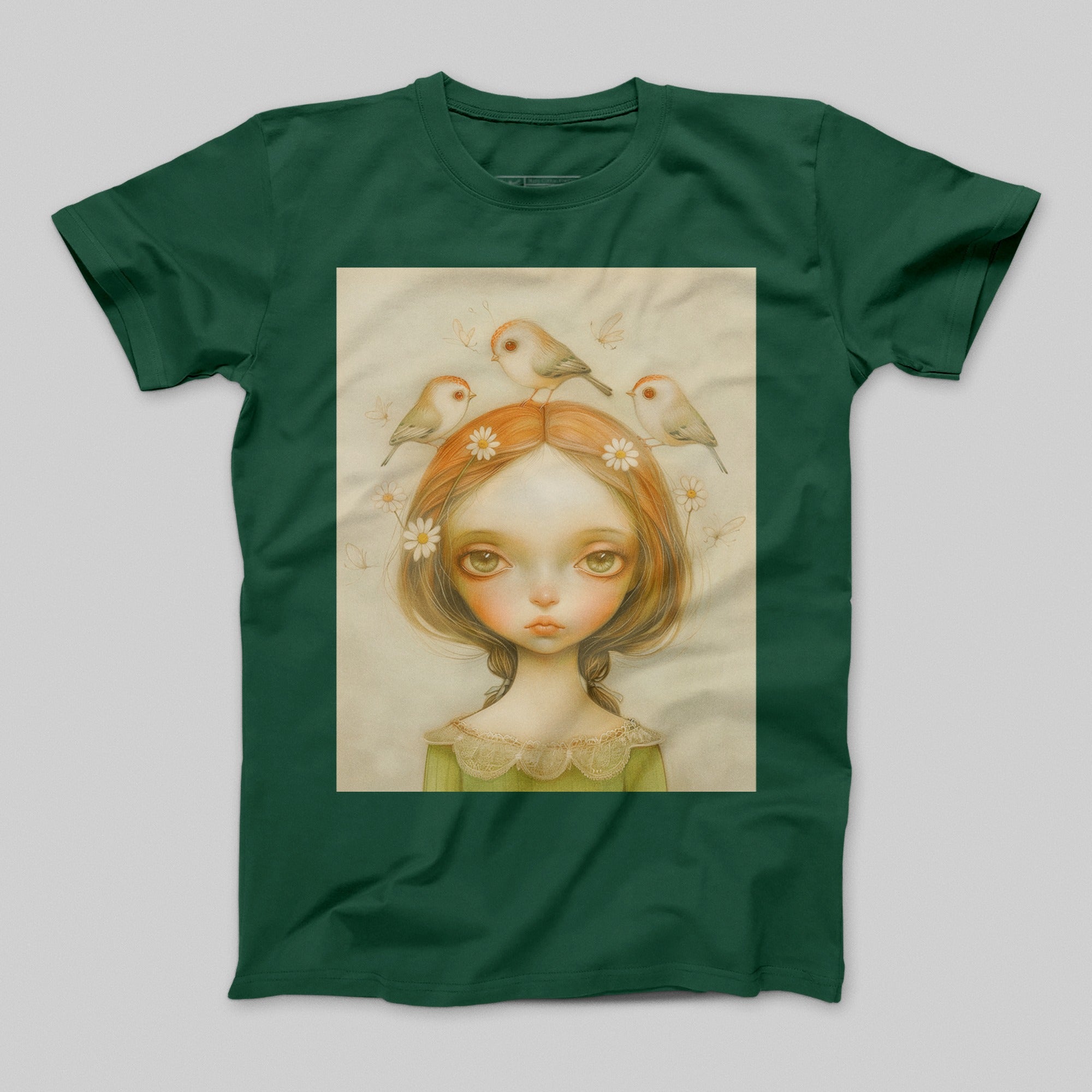 Girl with Birds Artistic Design Short-Sleeve T-Shirt