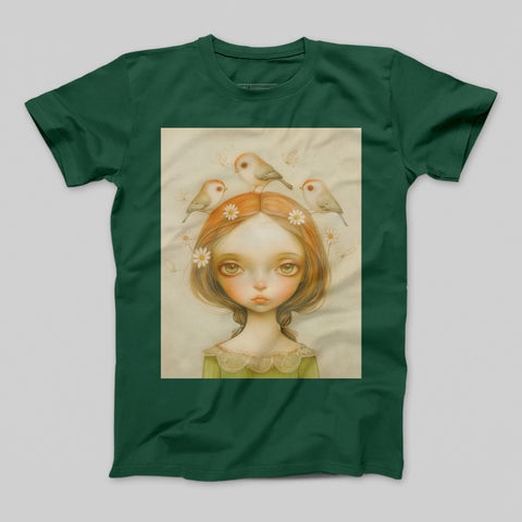 Girl with Birds Artistic Design Short-Sleeve T-Shirt