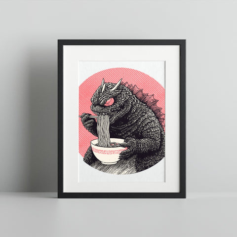 Monster Eating Ramen Illustration Art Print Product