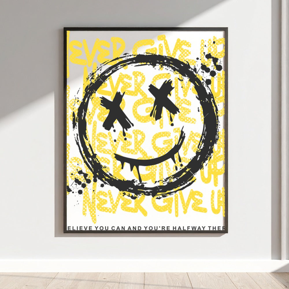 Never Give Up Smiley Face Motivational Wall Art