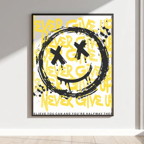 Never Give Up Smiley Face Motivational Wall Art