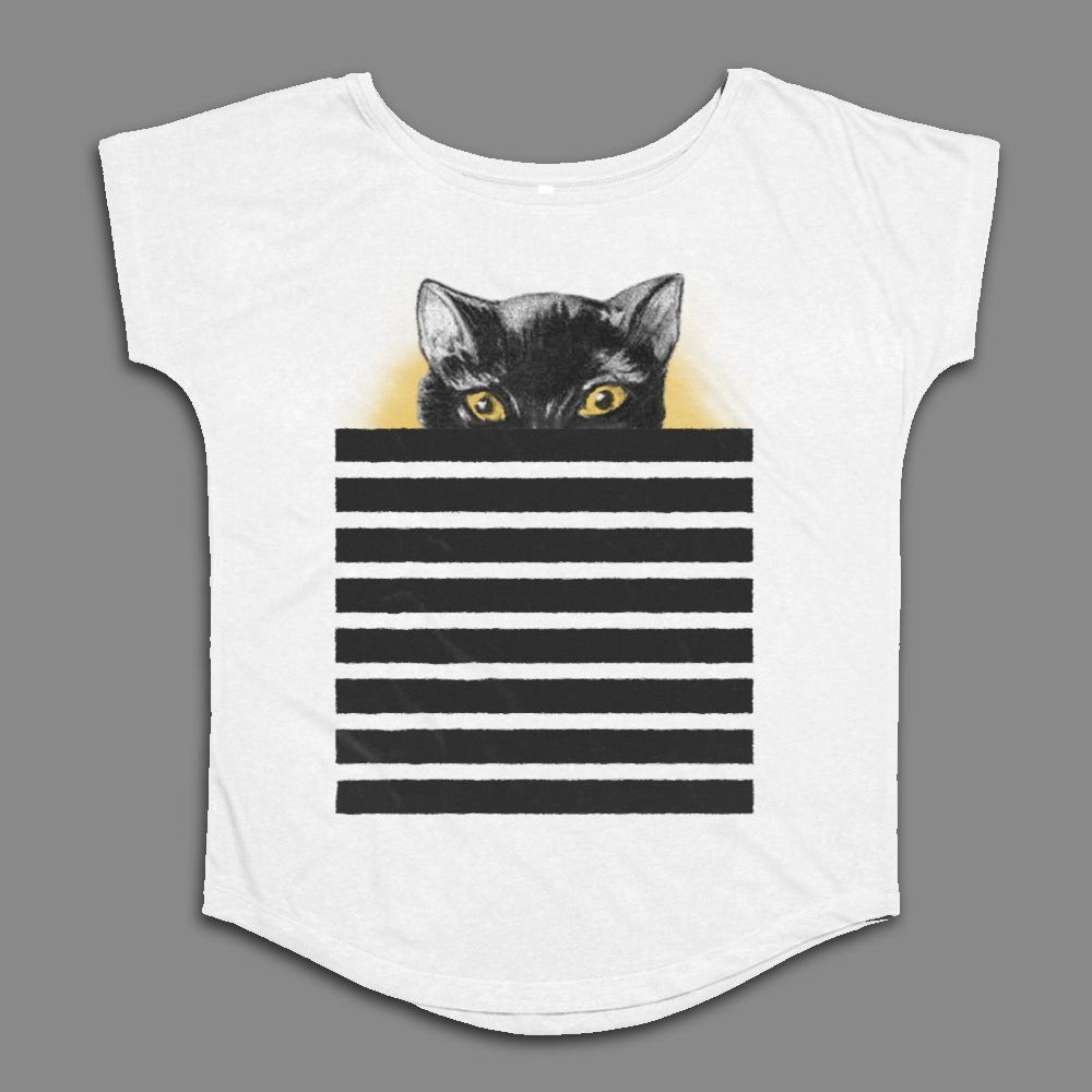 Black Cat with Striped Background Graphic Tee