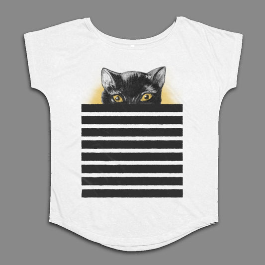 Black Cat with Striped Background Graphic Tee