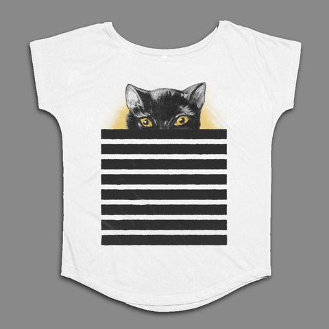 Black Cat with Striped Background Graphic Tee