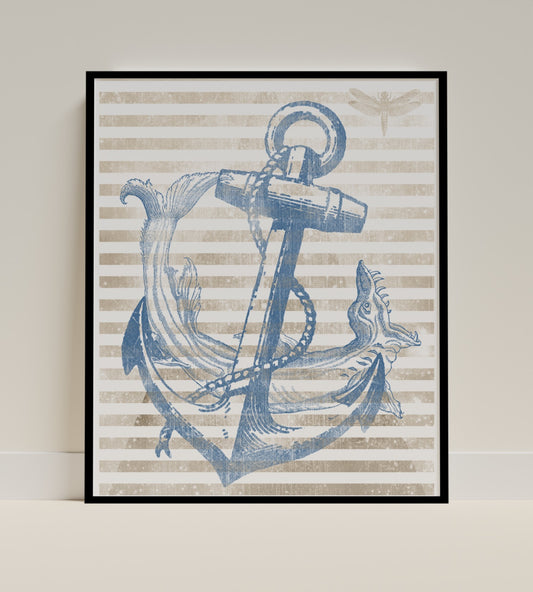 Vintage Nautical Anchor and Mermaid Wall Art Poster