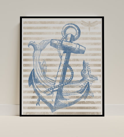 Vintage Nautical Anchor and Mermaid Wall Art Poster