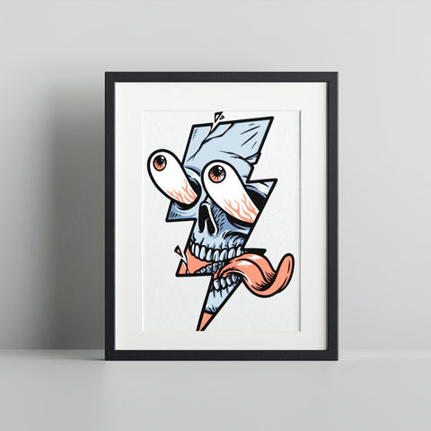 Unique Distorted Skull Art with Lightning Bolt Poster