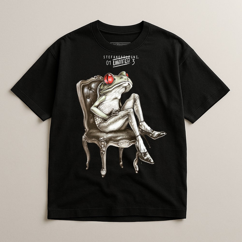 Cool Frog Artwork Black Graphic Tee Shirt