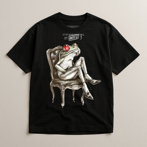 Cool Frog Artwork Black Graphic Tee Shirt
