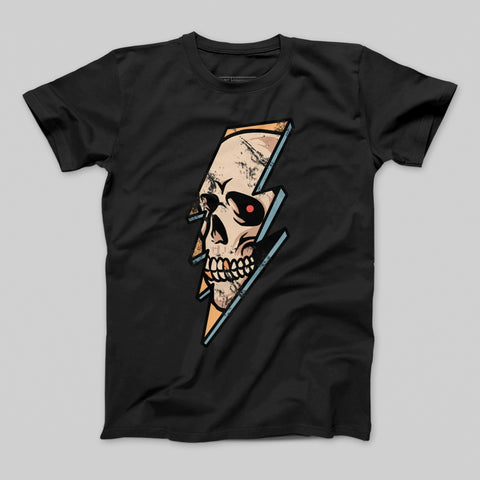 Skull and Lightning Bolt Design Graphic T-Shirt