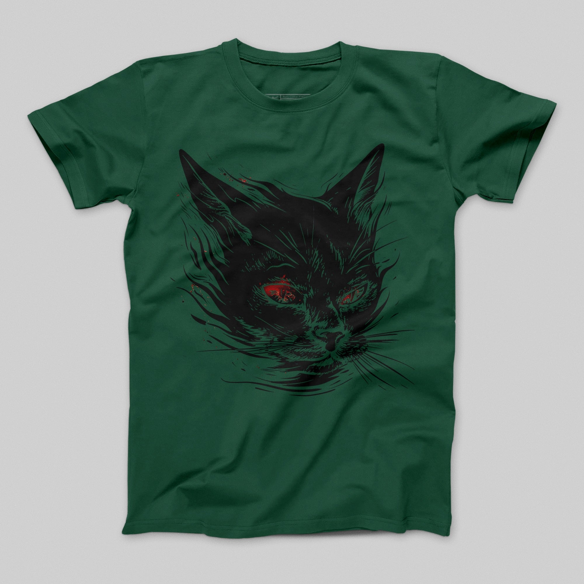 Mysterious Black Cat with Red Eyes Graphic Shirt