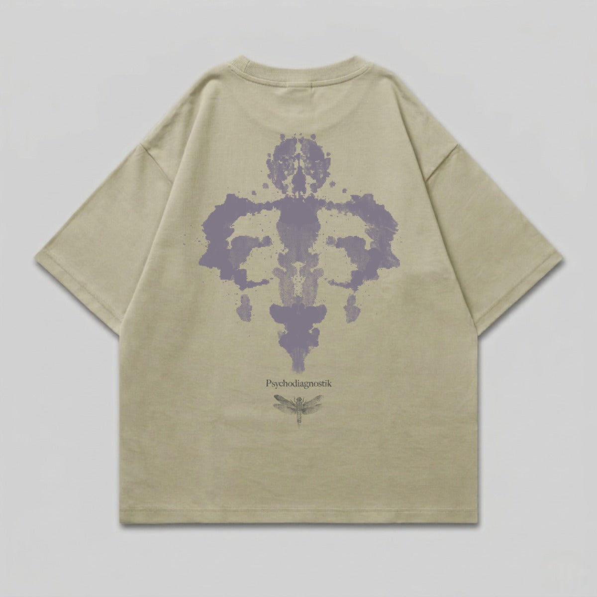 Tan t-shirt with Rorschach inkblot design and "Psychodiagnostik" text.
