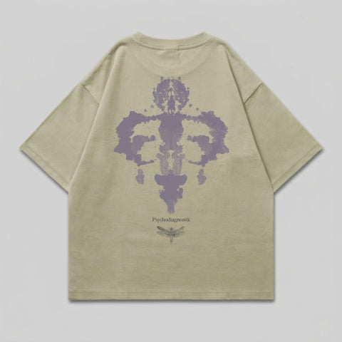 Tan t-shirt with Rorschach inkblot design and "Psychodiagnostik" text.