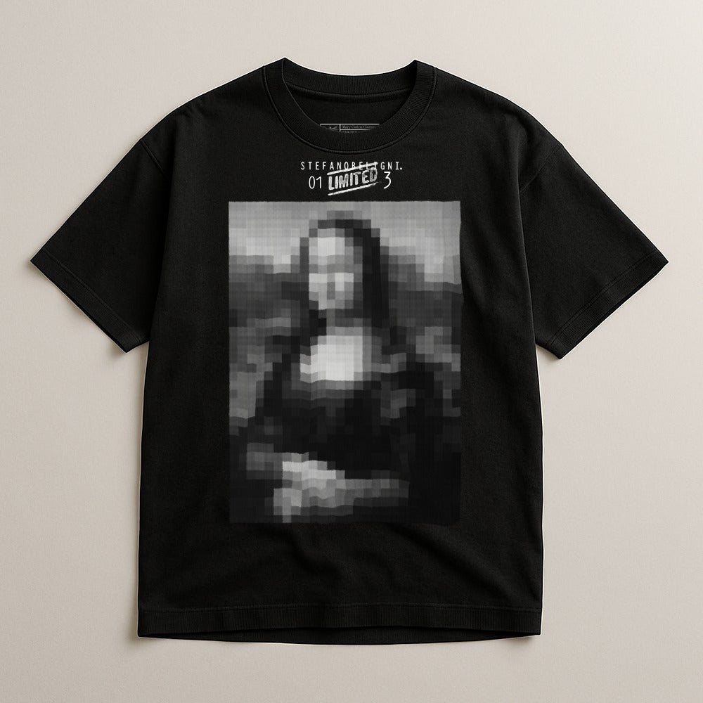 Blurred Mona Lisa Design Graphic Black T-shirt