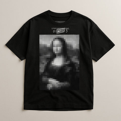 Blurred Mona Lisa Design Graphic Black T-shirt