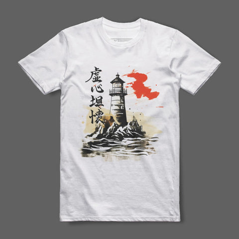 Japanese Lighthouse Art White T-Shirt Graphic Design