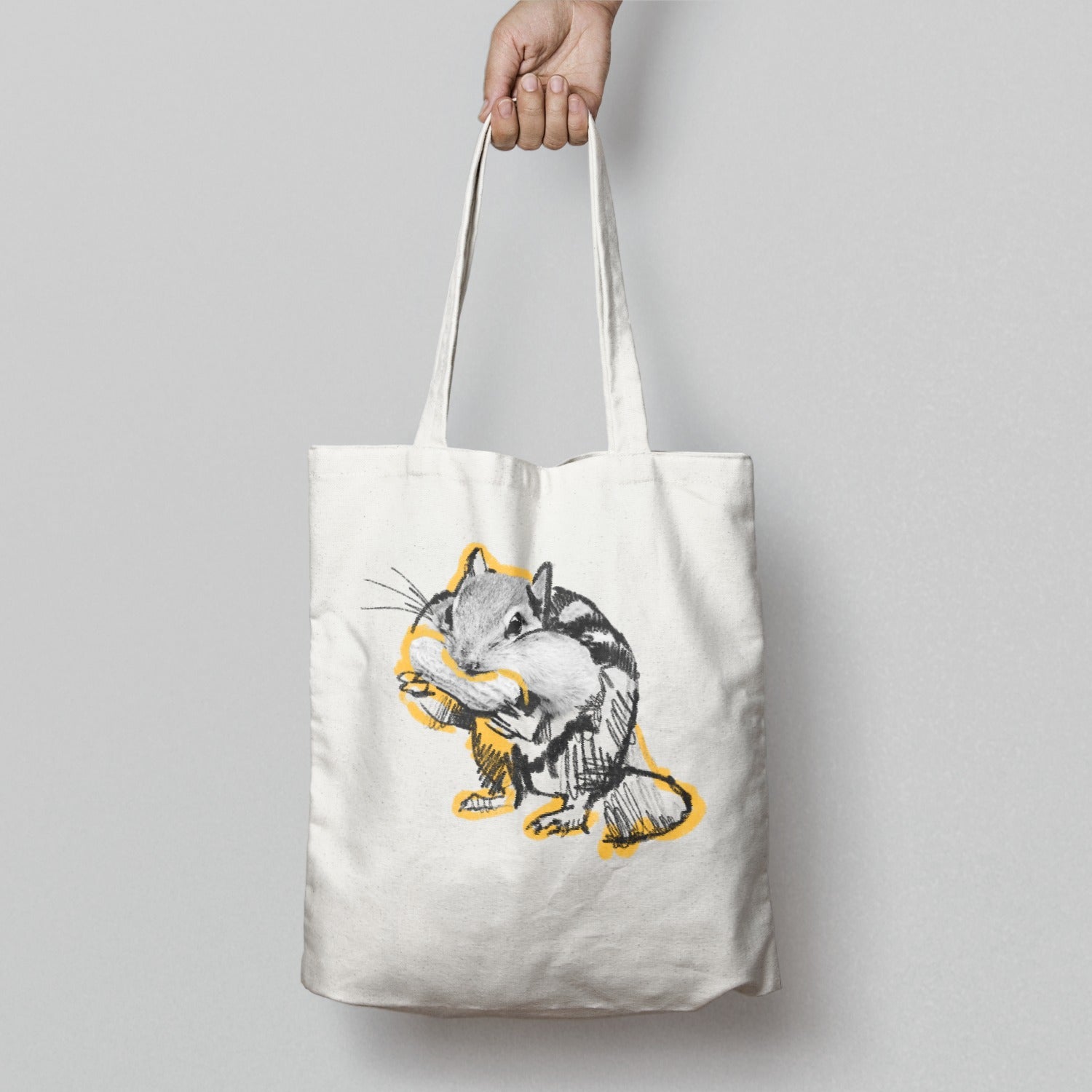 Hand-Drawn Chipmunk Illustrated Tote Bag