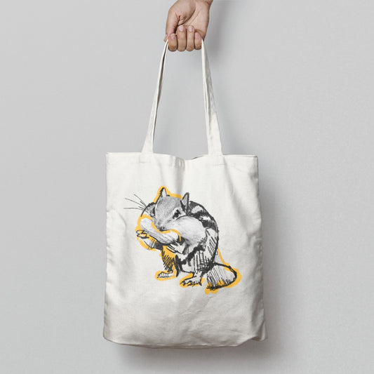 Hand-Drawn Chipmunk Illustrated Tote Bag