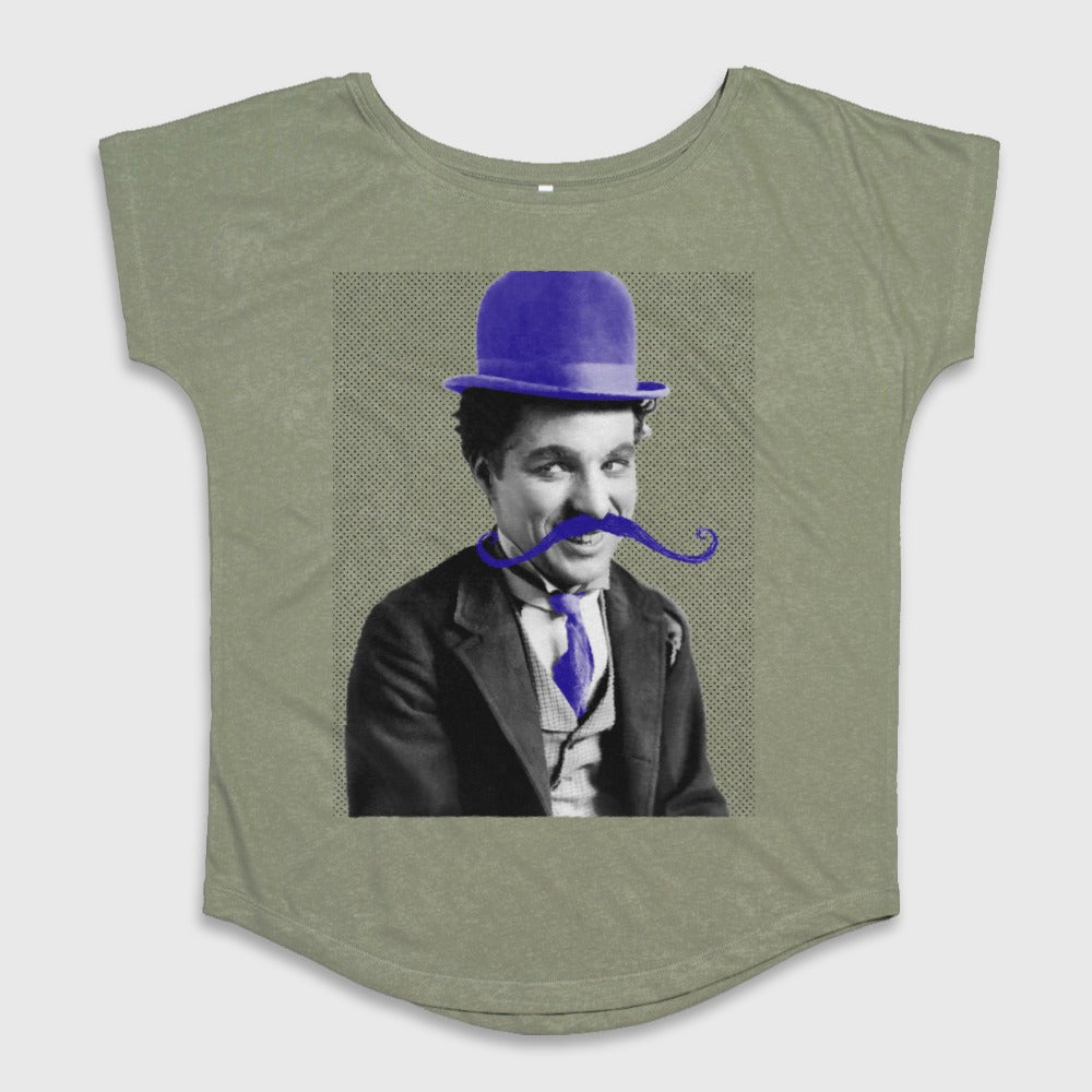 Playful Vintage Chaplin Graphic on Olive T-shirt