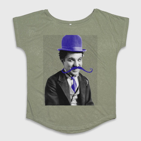 Playful Vintage Chaplin Graphic on Olive T-shirt