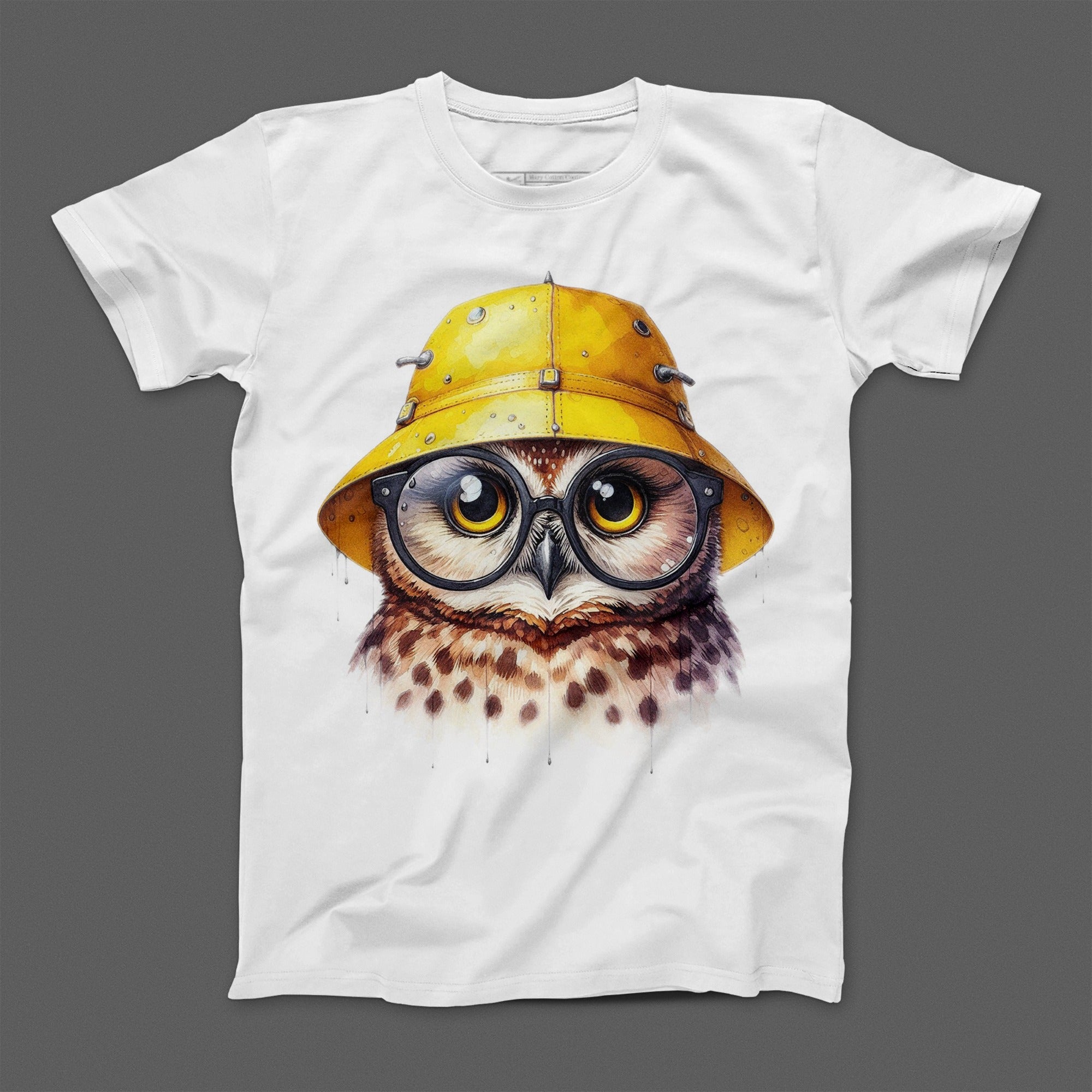 Owl Wearing Yellow Hat and Glasses Graphic T-shirt