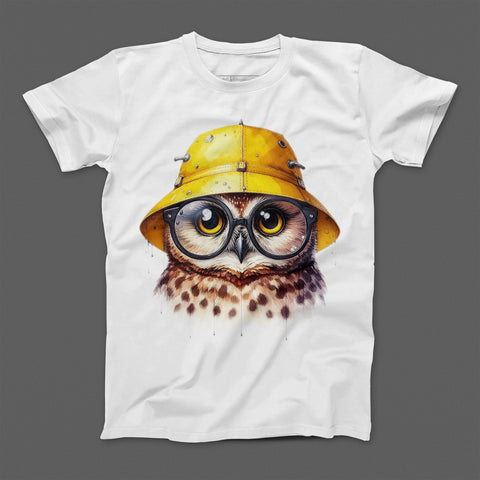 Owl Wearing Yellow Hat and Glasses Graphic T-shirt