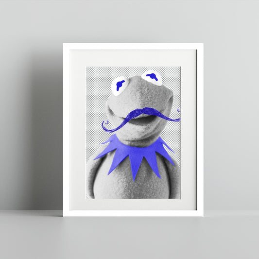 Whimsical Blue Mustache and Collar Frog Art Print
