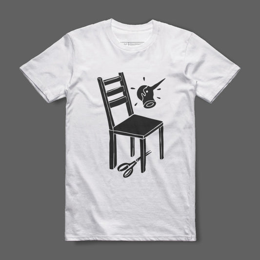 Creative Graphic Chair and Scissors Design Shirt