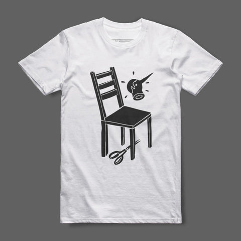 Creative Graphic Chair and Scissors Design Shirt