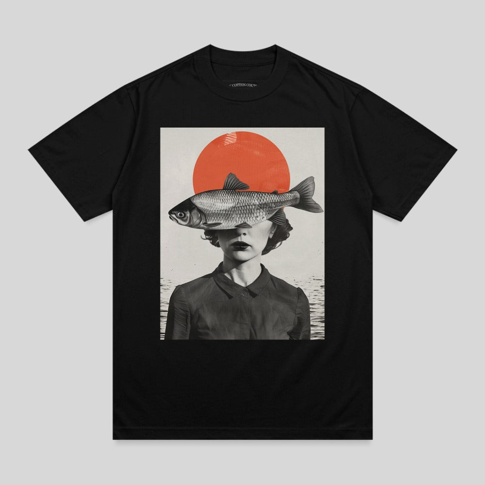 Surreal Fish Eye Woman Red Sun Water Art product type
