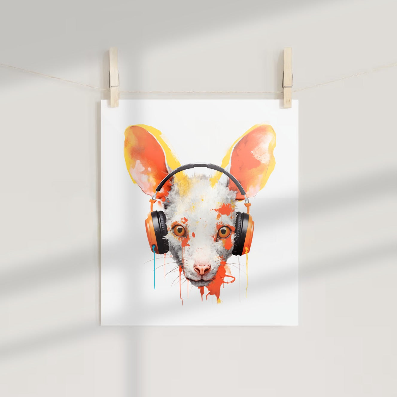 Vibrant Cat With Headphones Abstract Art Print