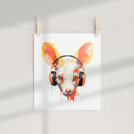 Vibrant Cat With Headphones Abstract Art Print